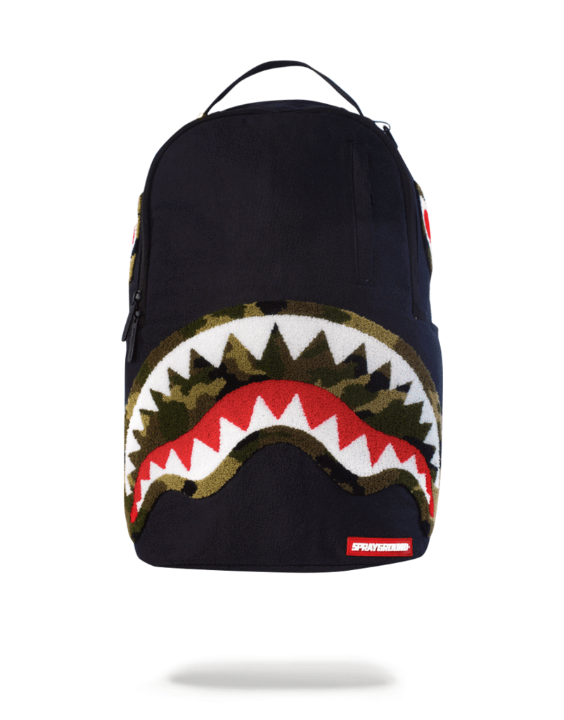 Sprayground Camo Chenille Shark (Black) Bag - -0