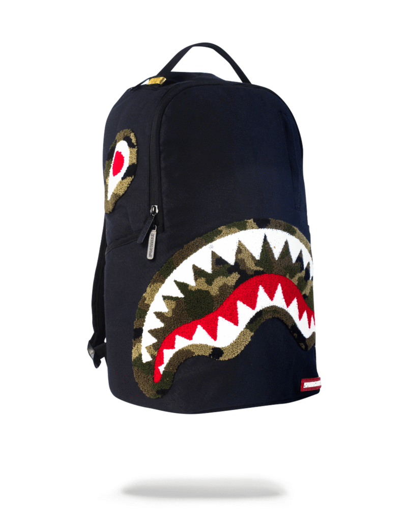 Sprayground Camo Chenille Shark (Black) Bag - -1