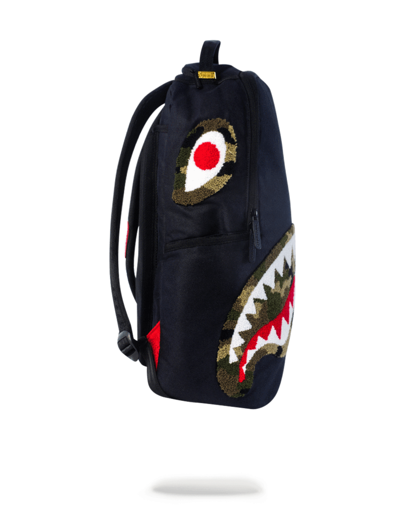 Sprayground Camo Chenille Shark (Black) Bag - -2