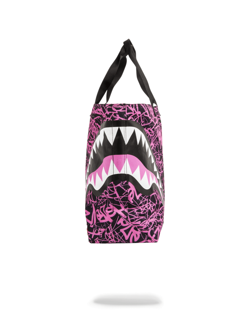 Sprayground Pink Scribble Shark Tote Bag - -2