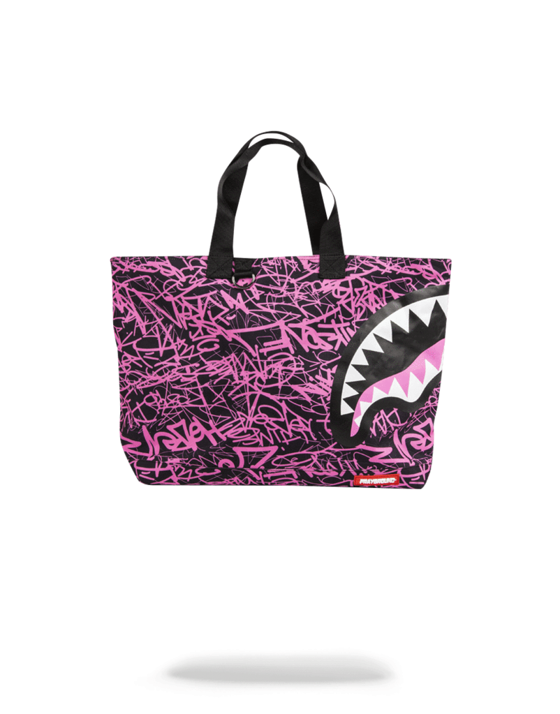 Sprayground Pink Scribble Shark Tote Bag - Sprayground Pink Scribble Shark Tote Bag